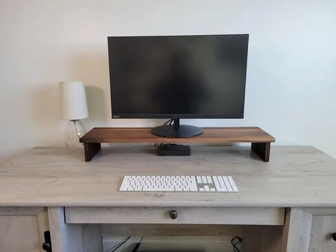 39 Inch Extra‑Wide Solid Black Walnut Monitor Stand, Handmade Natural Wood Desk Riser, Dual‑Leg Ergonomic Screen Elevator for Large Monitors & Dual‑Screen Home Office in Saudi Arabia
