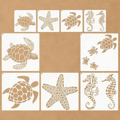 8 Pcs Ocean Creatures Stencils Painting Reusable Sea Animals Stencils for Crafts Plastic Turtle Seahorse Starfish Stencil Drawing Templates for DIY Wall Canvas Knit Notebook Card Wood in Saudi Arabia