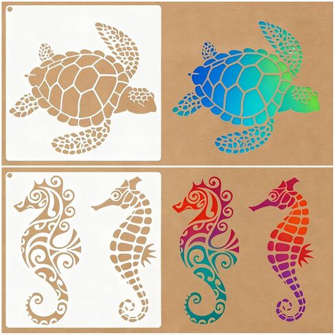 8 Pcs Ocean Creatures Stencils Painting Reusable Sea Animals Stencils for Crafts Plastic Turtle Seahorse Starfish Stencil Drawing Templates for DIY Wall Canvas Knit Notebook Card Wood in Saudi Arabia