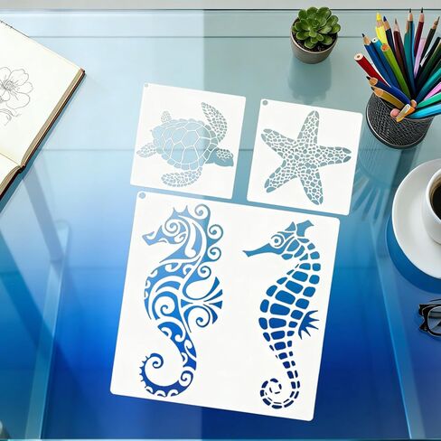 8 Pcs Ocean Creatures Stencils Painting Reusable Sea Animals Stencils for Crafts Plastic Turtle Seahorse Starfish Stencil Drawing Templates for DIY Wall Canvas Knit Notebook Card Wood in Saudi Arabia