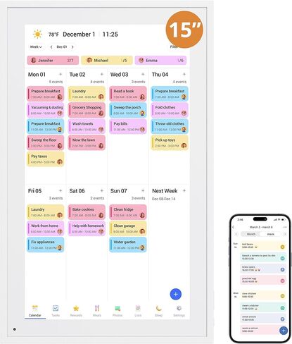 Digital Calendar 15.6-inch Smart Chore Chart, Home Electronic Wall/Tabletop Calendar with Interactive Display/Touch Screen for Family Schedule Planning, Seamless Data Syncs and APP Access in Saudi Arabia