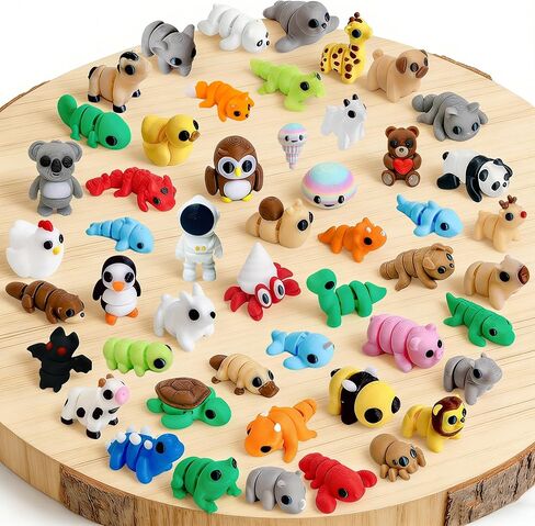 50PCS Mini 3D Printed Animal Figurines Bulk, Articulated Flexible Fidget Toy Mystery Set, Random Small Animal Figures for Kids Classroom Rewards, Party Favors, Stocking Stuffers Gifts (50) in Saudi Arabia