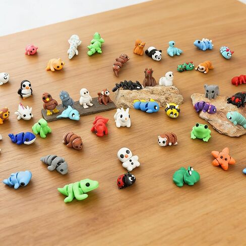 50PCS Mini 3D Printed Animal Figurines Bulk, Articulated Flexible Fidget Toy Mystery Set, Random Small Animal Figures for Kids Classroom Rewards, Party Favors, Stocking Stuffers Gifts (50) in Saudi Arabia