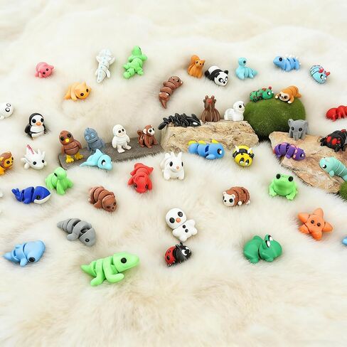 50PCS Mini 3D Printed Animal Figurines Bulk, Articulated Flexible Fidget Toy Mystery Set, Random Small Animal Figures for Kids Classroom Rewards, Party Favors, Stocking Stuffers Gifts (50) in Saudi Arabia