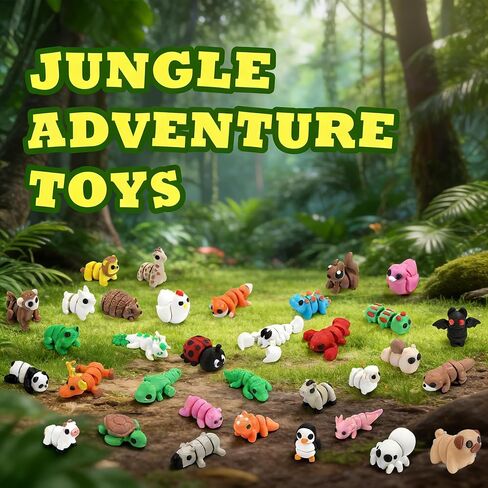 50PCS Mini 3D Printed Animal Figurines Bulk, Articulated Flexible Fidget Toy Mystery Set, Random Small Animal Figures for Kids Classroom Rewards, Party Favors, Stocking Stuffers Gifts (50) in Saudi Arabia