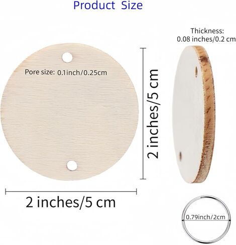 50 Wood Rounds and 50 Key Rings Wooden Circle Discs with 2 Holes and Ring Clips for Birthday Board Tags, Homemade DIY Gifts, Arts and Crafts (2" Inch) in Saudi Arabia