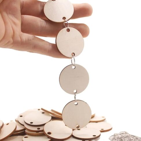50 Wood Rounds and 50 Key Rings Wooden Circle Discs with 2 Holes and Ring Clips for Birthday Board Tags, Homemade DIY Gifts, Arts and Crafts (2" Inch) in Saudi Arabia
