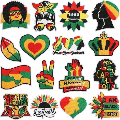 Kleeblatt 16pcs Black History Month & Juneteenth Embroidered Iron On Patches - 1865 Freedom Designs for Cultural Pride Clothing in Saudi Arabia