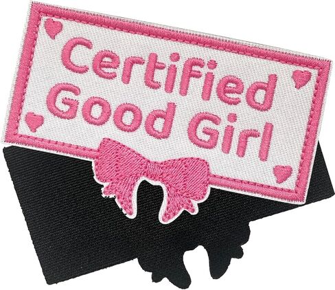 Dog Patches for Harness, Funny Pink Certified Good Girl Dog Harness Patches, Dog Vest Patches Hook and Loop Tape Embroidered Applique with Bow Tie, Fit Dogs Backpacks Clothes (3.35x2.17 Inch) in Saudi Arabia