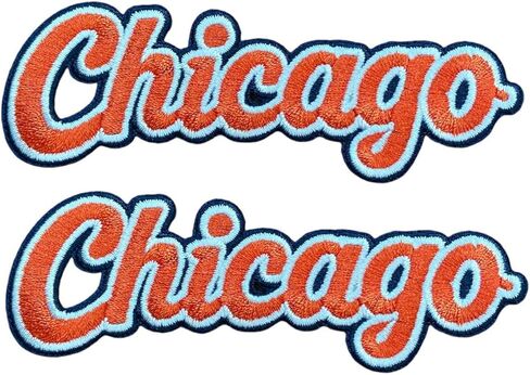 2 PCS Chicago Word Letters Football Patch Embroidered Iron On Patches for Decorate Craft Clothes in Saudi Arabia