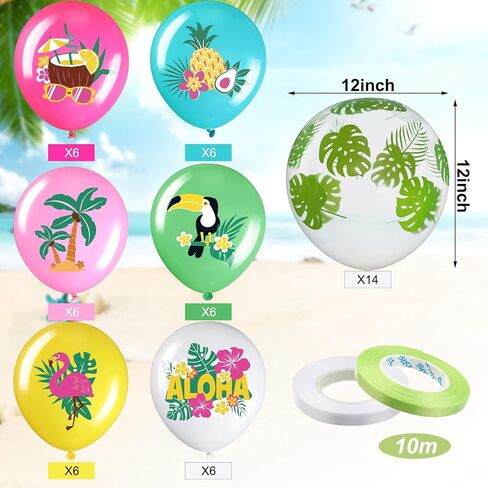 Zhanmai 50 قطعة من بالونات حفلات هاواي، بالونات Aloha Tropical Luau اللاتكس لحفلات هاواي Luau الصيفية والشاطئ وأعياد الميلاد Tiki Bar لوازم الزفاف (صيف سعيد) in Kuwait