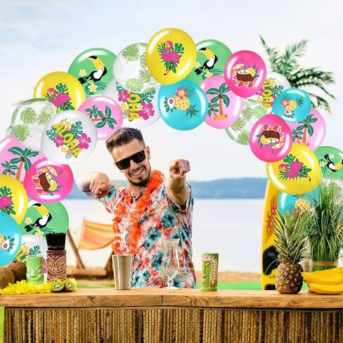 Zhanmai 50 قطعة من بالونات حفلات هاواي، بالونات Aloha Tropical Luau اللاتكس لحفلات هاواي Luau الصيفية والشاطئ وأعياد الميلاد Tiki Bar لوازم الزفاف (صيف سعيد) in Kuwait