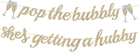 Alynta Pre-Strung Pop the Bubbly She's Getting a Hubby Banner NO DIY Bachelorette Banner Gold Glitter Bridal Shower Banner Sign Wedding Banner for Bachelorette Bridal Shower Wedding Party Decorations in Saudi Arabia