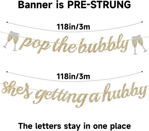 Alynta Pre-Strung Pop the Bubbly She's Getting a Hubby Banner NO DIY Bachelorette Banner Gold Glitter Bridal Shower Banner Sign Wedding Banner for Bachelorette Bridal Shower Wedding Party Decorations in Saudi Arabia
