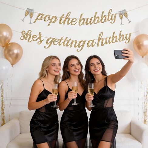Alynta Pre-Strung Pop the Bubbly She's Getting a Hubby Banner NO DIY Bachelorette Banner Gold Glitter Bridal Shower Banner Sign Wedding Banner for Bachelorette Bridal Shower Wedding Party Decorations in Saudi Arabia