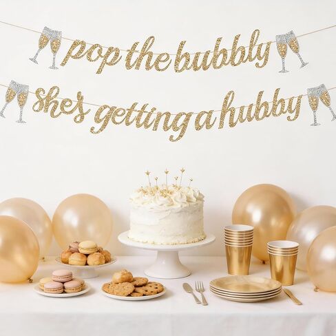 Alynta Pre-Strung Pop the Bubbly She's Getting a Hubby Banner NO DIY Bachelorette Banner Gold Glitter Bridal Shower Banner Sign Wedding Banner for Bachelorette Bridal Shower Wedding Party Decorations in Saudi Arabia