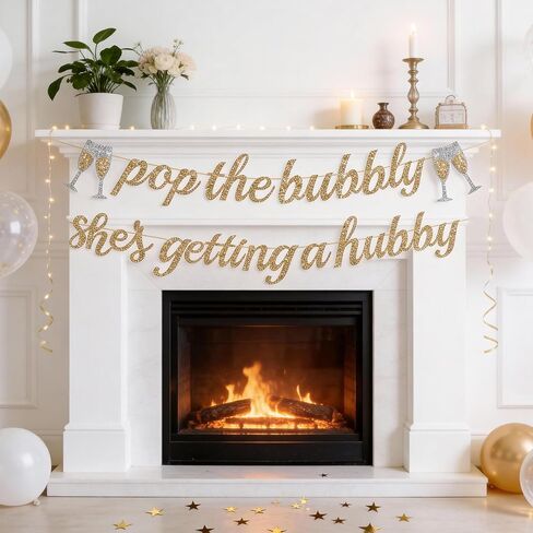 Alynta Pre-Strung Pop the Bubbly She's Getting a Hubby Banner NO DIY Bachelorette Banner Gold Glitter Bridal Shower Banner Sign Wedding Banner for Bachelorette Bridal Shower Wedding Party Decorations in Saudi Arabia