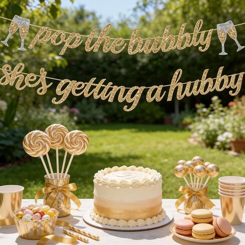 Alynta Pre-Strung Pop the Bubbly She's Getting a Hubby Banner NO DIY Bachelorette Banner Gold Glitter Bridal Shower Banner Sign Wedding Banner for Bachelorette Bridal Shower Wedding Party Decorations in Saudi Arabia