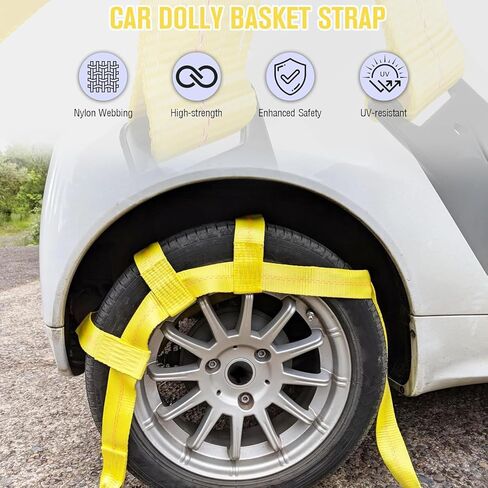 Tow Dolly Basket Straps, Car Dolly Wheel Straps with Flat Hook Fits 15"-19" Tires Wheels Auto Vehicle 10,000 Lbs Breaking Strength (Yellow) in Saudi Arabia