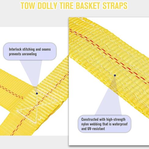 Tow Dolly Basket Straps, Car Dolly Wheel Straps with Flat Hook Fits 15"-19" Tires Wheels Auto Vehicle 10,000 Lbs Breaking Strength (Yellow) in Saudi Arabia