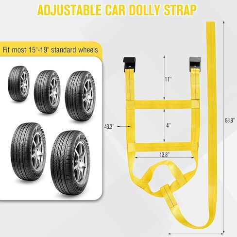 Tow Dolly Basket Straps, Car Dolly Wheel Straps with Flat Hook Fits 15"-19" Tires Wheels Auto Vehicle 10,000 Lbs Breaking Strength (Yellow) in Saudi Arabia