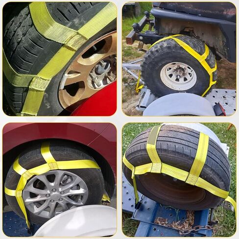 Tow Dolly Basket Straps, Car Dolly Wheel Straps with Flat Hook Fits 15"-19" Tires Wheels Auto Vehicle 10,000 Lbs Breaking Strength (Yellow) in Saudi Arabia