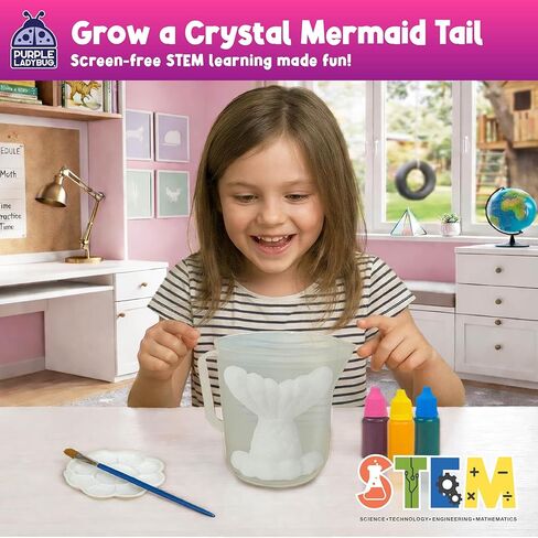 Crystal Growing Kit STEM Project for Kids Ages 8-12, Crystal Making Experiment for Girls, Grow Your Mermaid Crystal, Fun Summer Vacation Science Kit, Birthday Gifts for Kids Ages 6 7 8 9 10 11 12 in Saudi Arabia