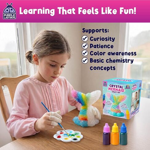 Crystal Growing Kit STEM Project for Kids Ages 8-12, Crystal Making Experiment for Girls, Grow Your Mermaid Crystal, Fun Summer Vacation Science Kit, Birthday Gifts for Kids Ages 6 7 8 9 10 11 12 in Saudi Arabia