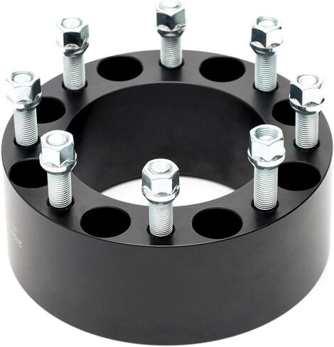 فواصل عجلات سوداء مقاس 8x6.5 مقاس 3 بوصة مع مسامير 14x1.5 متوافقة مع شيفروليه جي إم سي 8 العروة 8x165.1 لـ 1999-2010 سيلفرادو سييرا 2500 3500 HD | 2014-2021 R-A-M 2500 3500 - عبوة من 4 قطع in Kuwait