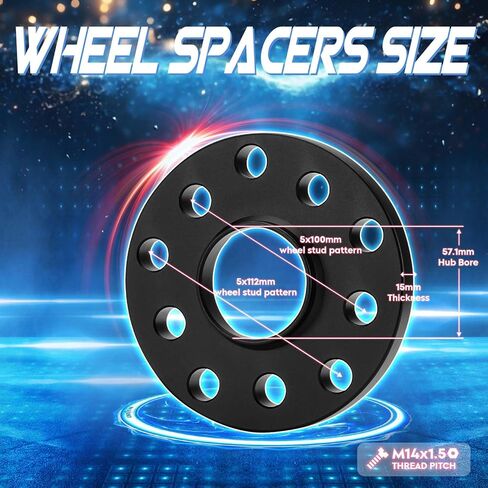 TadaMark 5x100 أو 5x112 فواصل عجلة محورية 15 مم 5 محولات عجلة العروة تناسب Audi A3 A4 A6 A8 Q3 R8 RS4 RS6 S3 S4 S6 S8 TT Allroad Quattro CC GT Golf GTI 57.1 مم مع مسامير M14x1.5 - 4 قطع in Kuwait