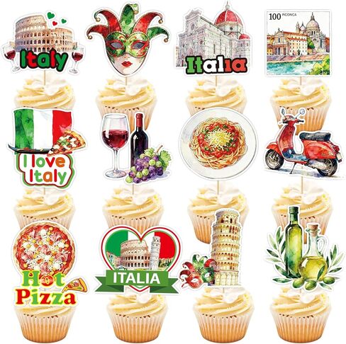 36Pcs Italy Birthday Cupcake Toppers Italian Party Decorations I Love Italy Italian Pizza Party Cupcake Picks Decor Supplies in Saudi Arabia