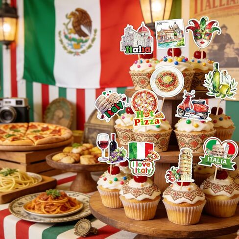 36Pcs Italy Birthday Cupcake Toppers Italian Party Decorations I Love Italy Italian Pizza Party Cupcake Picks Decor Supplies in Saudi Arabia