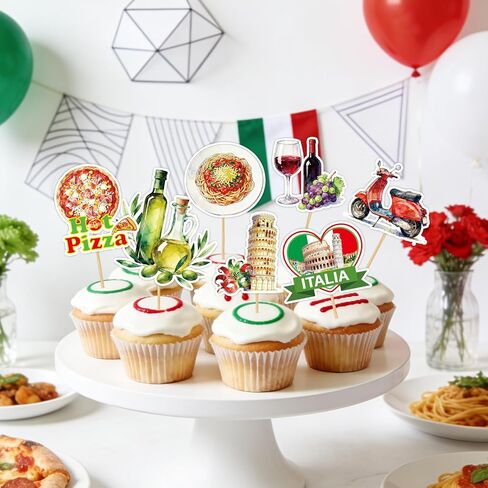 36Pcs Italy Birthday Cupcake Toppers Italian Party Decorations I Love Italy Italian Pizza Party Cupcake Picks Decor Supplies in Saudi Arabia