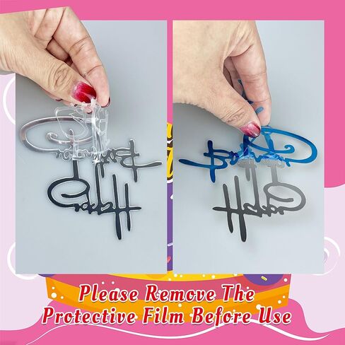 24PCS Silver Happy Birthday Acrylic Cake Toppers Mirrored Side Cake Decorations Inserts 8 Styles in Saudi Arabia