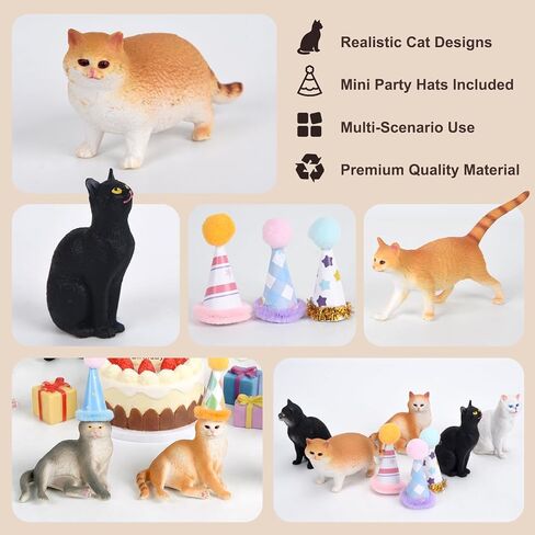 18 Pcs Cat Birthday Party Decorations, Cat Cake Toppers Figurines with Mini Birthday Hat, Cat Cake Decorations for Birthday Party, Animals Themed Party in Saudi Arabia