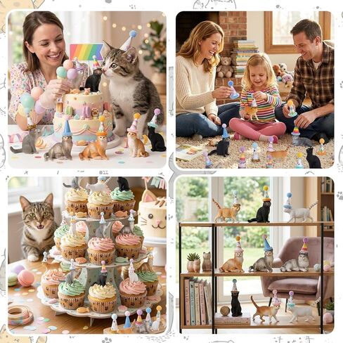 18 Pcs Cat Birthday Party Decorations, Cat Cake Toppers Figurines with Mini Birthday Hat, Cat Cake Decorations for Birthday Party, Animals Themed Party in Saudi Arabia