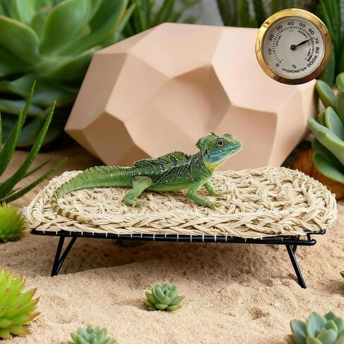 Large Bearded Dragon Tank Accessories13 x7.4"x3" Rectangle Lizard Bed with Metal Legs Grass Weaving Hammock for Turtle Snake Hermit Crab Frog in Saudi Arabia