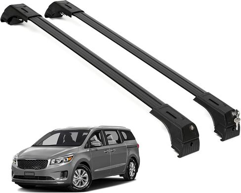 ERKUL Roof Rack Cross Bars for Kia Sedona 2015-2021 | Aluminum Crossbars with Anti Theft Lock for Rooftop | Compatible with Flush Rails - Black in Kuwait