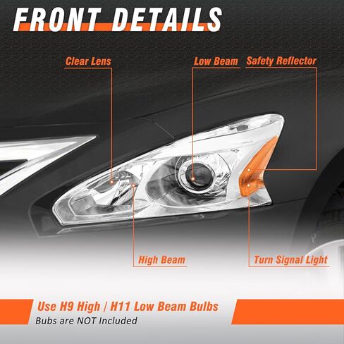 مجموعة المصابيح الأمامية لـ 13-15 Nissan Altima متوافقة مع 2013 2014 2015 Nissan Altima تناسب فقط 4 أبواب للسائق وجانب الركاب وعدسات شفافة (بدون مصابيح) in Kuwait