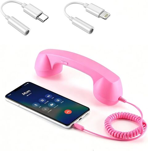 Retro Phone Handset for Cell Phone Wired Vintage Telephone Receiver with 3.5mm Jack, Includes USB-C + Lightning Adapters Old Fashioned Landline Handle for iPhone, for Android, and Laptop in Saudi Arabia
