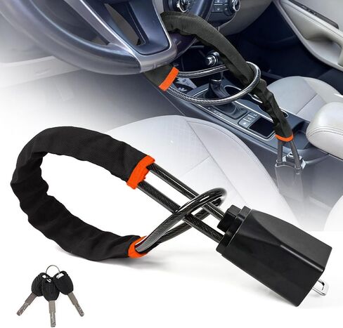 RASTP 2 PCS Car Steering Wheel Lock, Seat Belt Lock with 3 Keys, Max 17 Inch Length,Fits for Most Vehicles, SUVs, Golf Carts (Black & Blue) in Kuwait