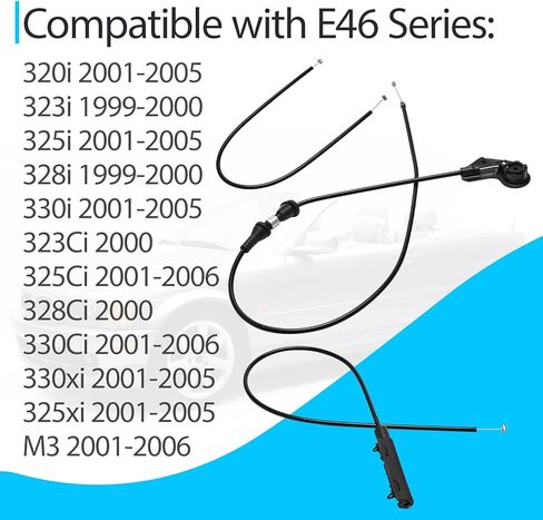 3Pcs Hood Latch Release Cable Front and Rear and Center Without Handle Fits for E46 Series 320i, 323Ci, 323i, 325Ci, 325i, 325xi, 328Ci, 328i, 330Ci, 330i, 330xi, M3 Replace 912-463 912-456 912-464 in Saudi Arabia