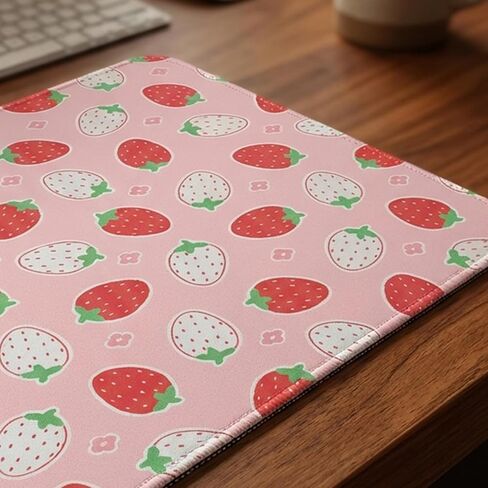 Strawberry Mouse Pad,Cute Strawberry Desk Accessories for Women,Non-Slip Rubber Base Waterproof Smooth Surface,Pink Desk Decor for Office Gaming Computer Laptop in Saudi Arabia