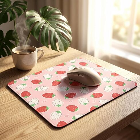 Strawberry Mouse Pad,Cute Strawberry Desk Accessories for Women,Non-Slip Rubber Base Waterproof Smooth Surface,Pink Desk Decor for Office Gaming Computer Laptop in Saudi Arabia