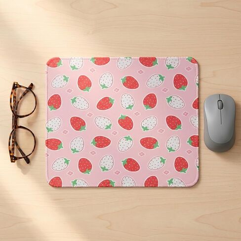 Strawberry Mouse Pad,Cute Strawberry Desk Accessories for Women,Non-Slip Rubber Base Waterproof Smooth Surface,Pink Desk Decor for Office Gaming Computer Laptop in Saudi Arabia