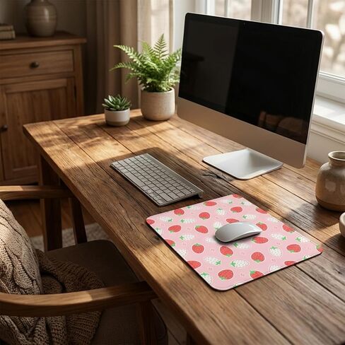 Strawberry Mouse Pad,Cute Strawberry Desk Accessories for Women,Non-Slip Rubber Base Waterproof Smooth Surface,Pink Desk Decor for Office Gaming Computer Laptop in Saudi Arabia