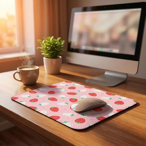 Strawberry Mouse Pad,Cute Strawberry Desk Accessories for Women,Non-Slip Rubber Base Waterproof Smooth Surface,Pink Desk Decor for Office Gaming Computer Laptop in Saudi Arabia
