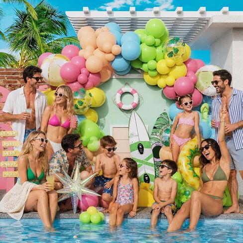 Summer Pool Party Decorations, Tropical 162pcs Pastel Colorful Balloons with Beach Ball Swimming Ring Foil Balloon for Splish Splash Birthday Hawaiian Luau Baby Shower Swimming Water Party Supplies in Kuwait