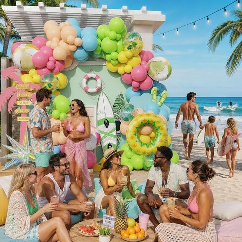 Summer Pool Party Decorations, Tropical 162pcs Pastel Colorful Balloons with Beach Ball Swimming Ring Foil Balloon for Splish Splash Birthday Hawaiian Luau Baby Shower Swimming Water Party Supplies in Kuwait