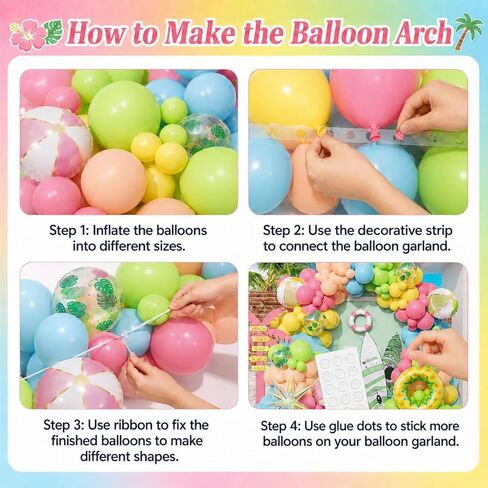 Summer Pool Party Decorations, Tropical 162pcs Pastel Colorful Balloons with Beach Ball Swimming Ring Foil Balloon for Splish Splash Birthday Hawaiian Luau Baby Shower Swimming Water Party Supplies in Kuwait